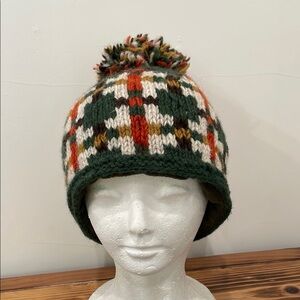 KuSan 100% Wool Bobble Beanie Hat With Multi Coloured Pom Fleece Lined